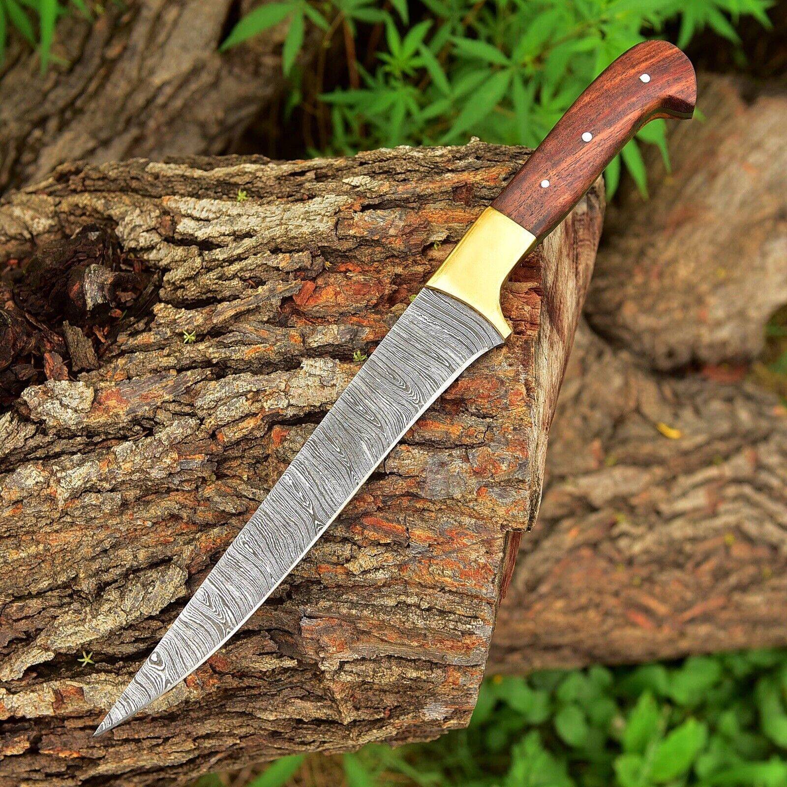 Damascus Steel Fillet Knife / Fixed Blade Knife / Handmade Fillet Knife / Fishing  Knife / Best Gift For Woman's & Men's / Full Tang / Leather Bag / Camel  Bone - Chef Knives